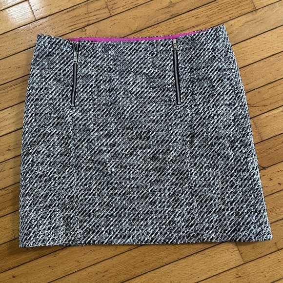 Ann Taylor Loft 12 Knit Black White , Pink Zipper Skirt Suit Winter Like Tweed - Picture 2 of 4